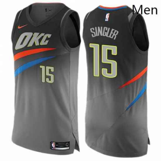 Mens Nike Oklahoma City Thunder 15 Kyle Singler Authentic Gray NBA Jersey City Edition